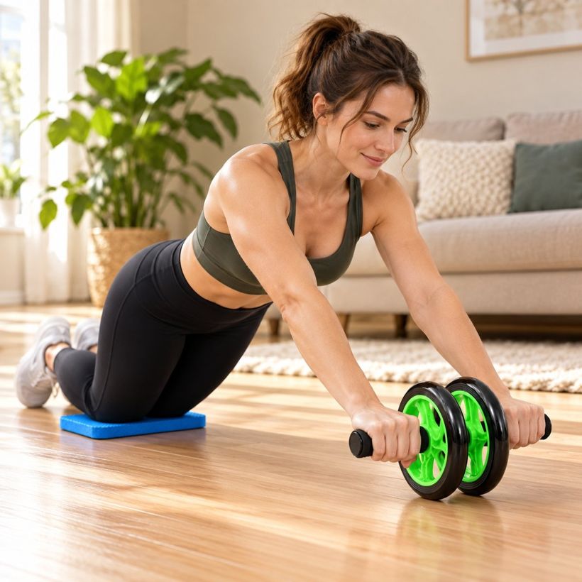 Rueda abdominal doble verde con almohadilla